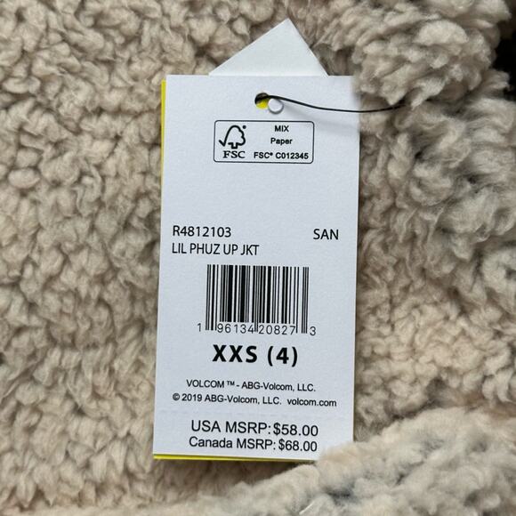Volcom Girls' Lived in Lounge Phuz Up Sherpa Zip Fleece Jacket Size XXS NWT - Picture 3 of 7